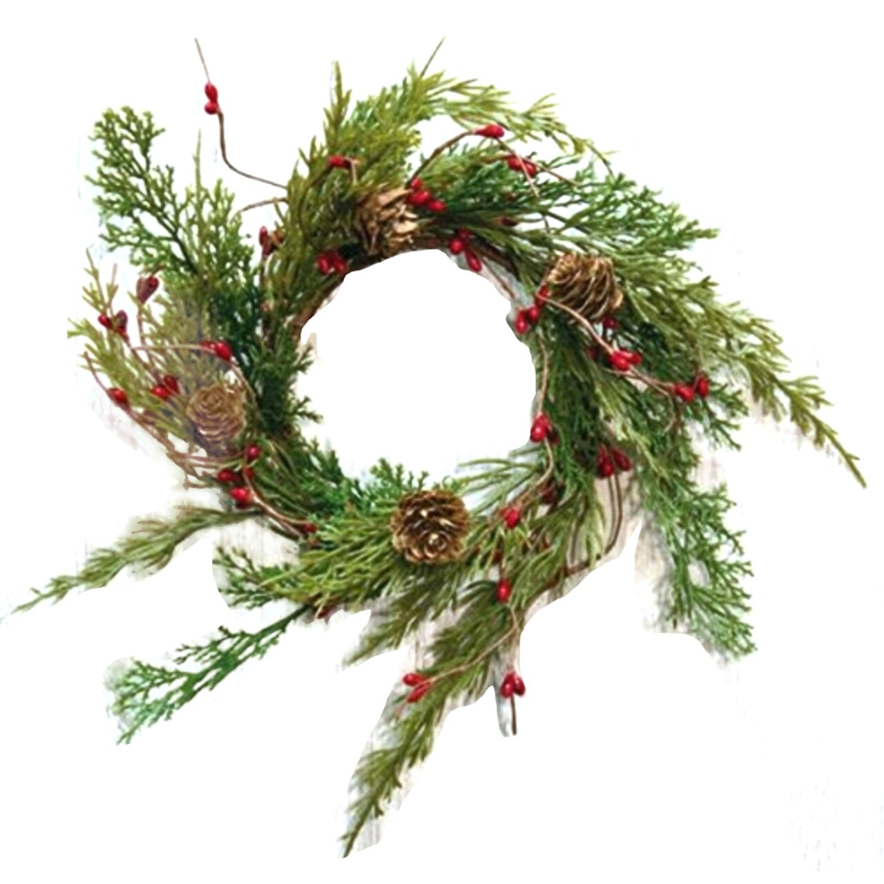 3.5" Evergreen Pine With Red Pips Ring Perfect for Wreath Displays or Door Decor